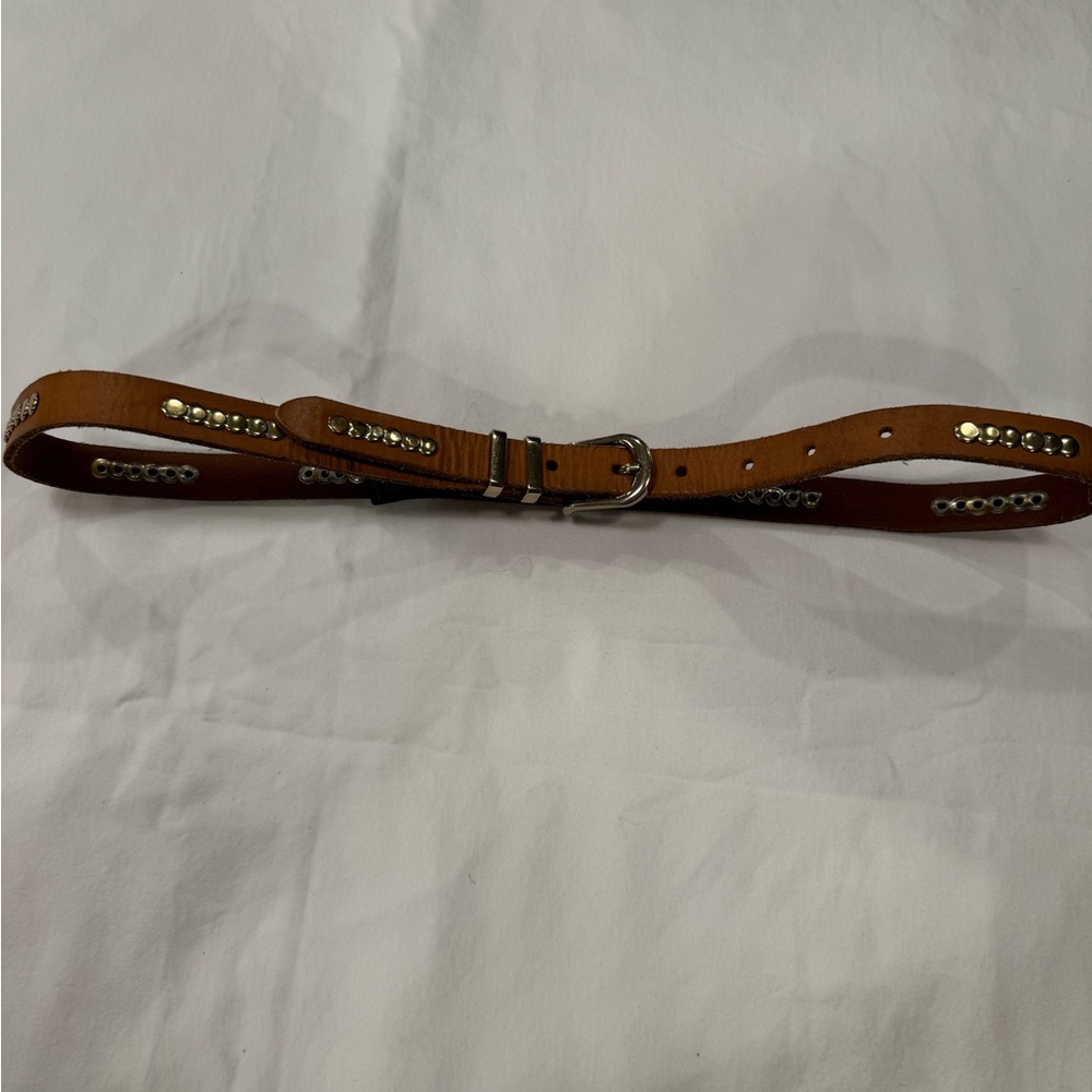 Vintage Warehouse Brown Gold Studed Leather Belt Size 38”